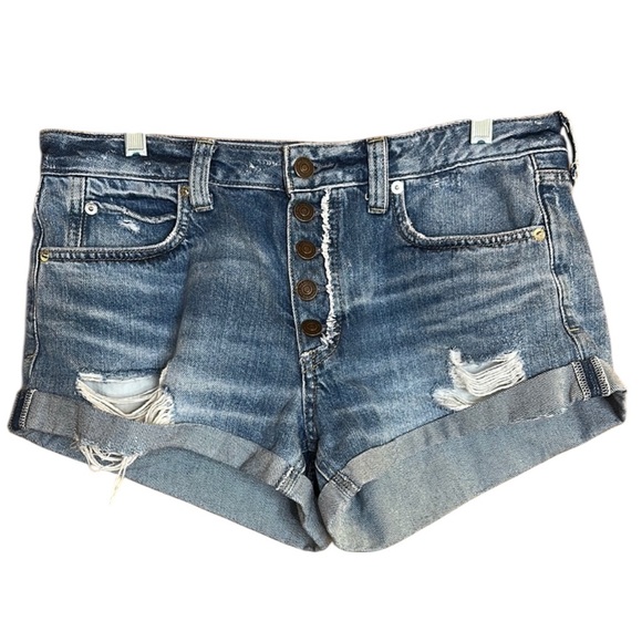 We The Free Blue Beach Break Jean Shorts Distressed Cuffed - Picture 1 of 10